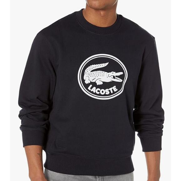 Lacoste Men's Long Sleeve Large Croc Badge Graphic Crewneck Sweatshirt Abysm XL - Picture 1 of 3